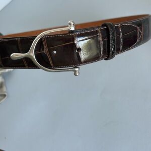 Pat Areias Sterling Silver Stirrup Belt Buckle Alligator Strap Size 32